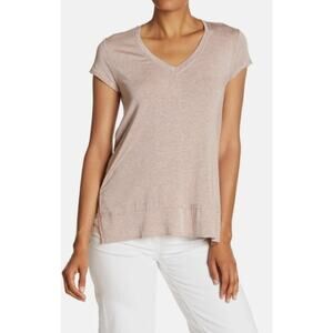 H By Borbeaux Women's Stretch V-Neck Pale Mauve Short-Sleeve Tee Sz Med